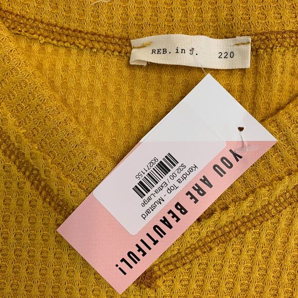 Reb. in J. 220 Kendra Sweater Womens XL Mustard Waffle Knit Drop Shoulder V Neck - Picture 7 of 10